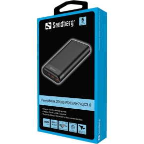 Sandberg 420-62 Powerbank 20000mAh 65W QC3.0 USB-C/2xUSB-A Schwarz