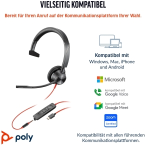 HP Poly Headset Blackwire C3315-M Mono USB-C/A & 3,5 mm Teams