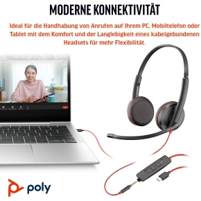 HP Poly Headset Blackwire C3225 Stereo USB-C/A & 3,5 mm