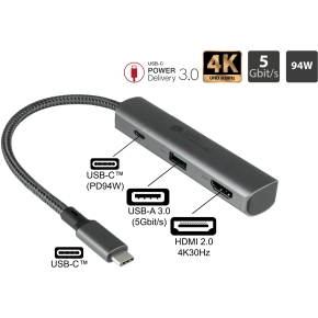 GoodConnections HUB-C002A USB-C HUB 3-Port 1xHDMI; 1xUSB-C; 1xUSB 3.0 Anthrazit