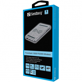 Sandberg 420-61 Wireless Powerbank 10000mAh 20W QC3.0 USB-A/USB-C Grau