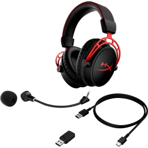 HP HyperX Cloud Alpha Wireless Gaming Headset - Virtual 7.1-Surround/DTS Headphone:X 2.0/Spatial Audio/Over-Ear - schwarz/rot